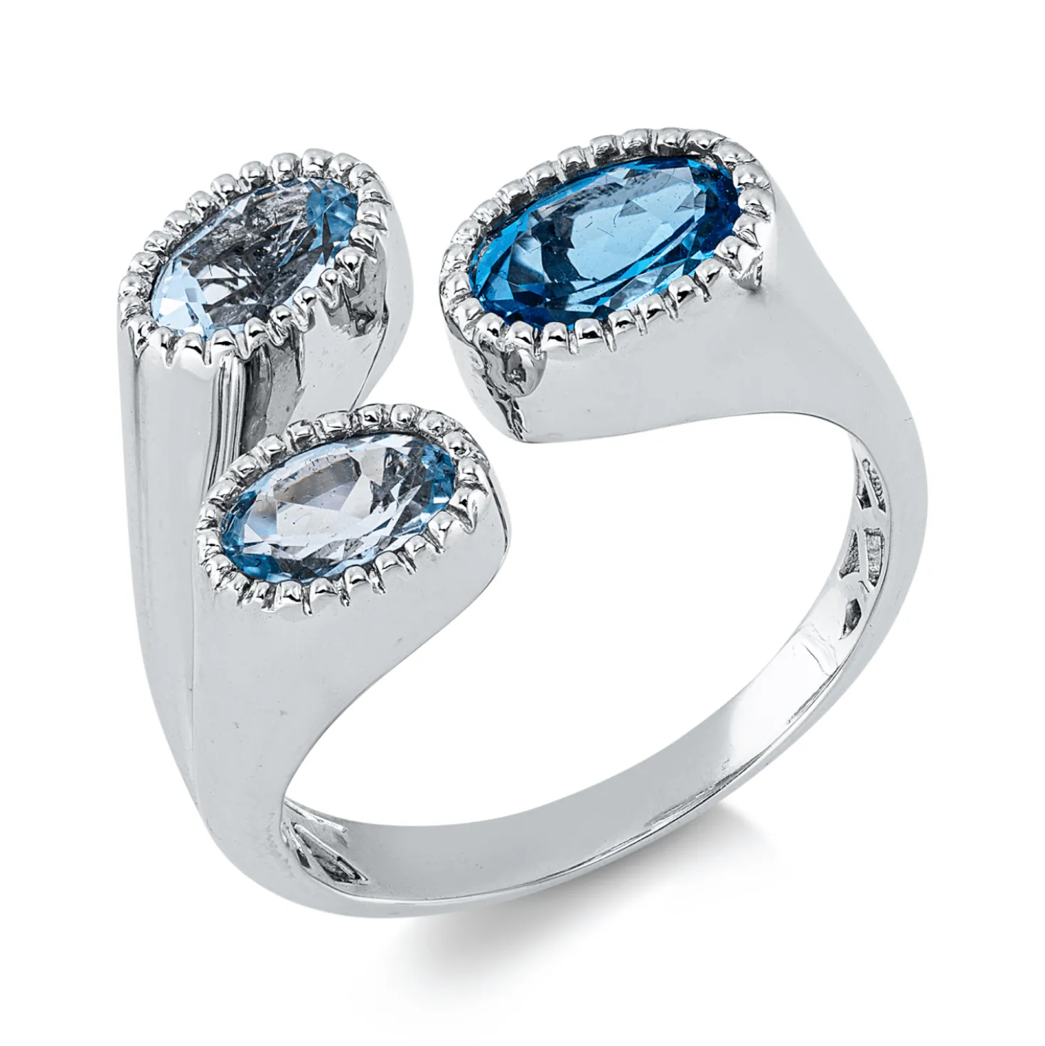 Ring aus 585 Gold Weißgold 3 Topase 1,97ct skyblue B:13,5mm