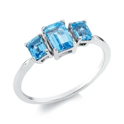 Ring aus 750 Gold Weißgold 3 Topase 1,23ct skyblue B:12,5mm 4er-Krappe