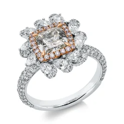 Ring aus 750 Gold weiß/rot 201 Diamanten 3,09ct grün-SI1 B:15,7mm 4er-Krappe