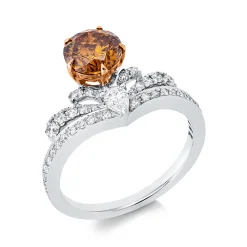 Ring aus 750 Gold weiß/rot 44 Diamanten 1,55ct orange-I3 B:12,3mm