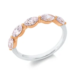 Ring aus 750 Gold weiß/rot 5 Diamanten Navette-Schliff 1,19ct pink B:3mm
