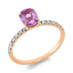 Ring aus 750 Gold weiß/rot Saphir 1,12ct pink 14 Brillanten 0,17ct F-SI B:7mm
