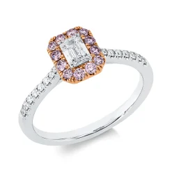 Ring aus 750 Gold weiß/rot 12 Saphire 0,18ct pink 17 Diamanten 0,41ct B:7,7mm