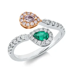 Ring aus 750 Gold weiß/rot Smaragd 0,21ct grün 37 Diamanten 0,56ct B:13,1mm
