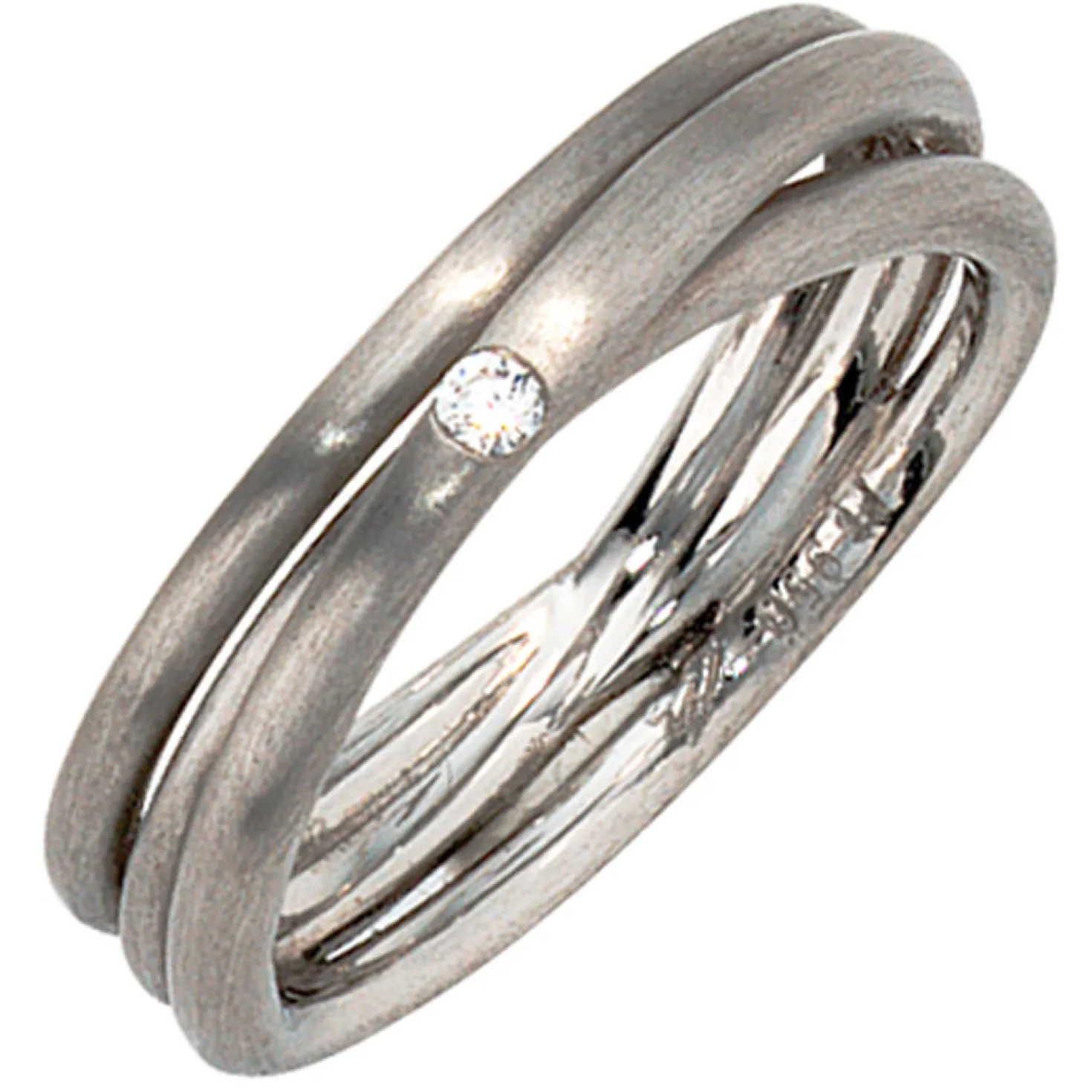 Ring aus 950 Platin mattiert mit Diamant 0.025Ct Brillant Platinring