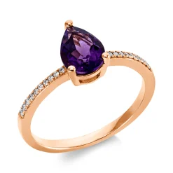 Ring aus 750 Rotgold Amethyst 0,95ct grün 20 Brillanten 0,08ct TW-SI B:8,7mm