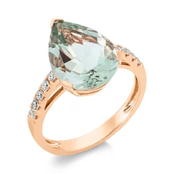 Ring aus 750 Rotgold Amethyst 5ct grün 10 Brillanten 0,23ct TW-SI B:10mm