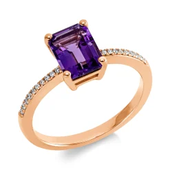 Ring aus 750 Rotgold Amethyst 1,48ct lila 20 Brillanten 0,07ct TW-SI B:8,2mm
