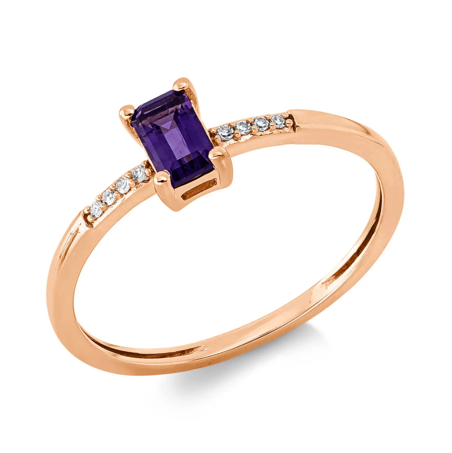 Ring aus 750 Rotgold Amethyst 0,29ct lila 8 Brillanten 0,02ct TW-SI B:5,4mm