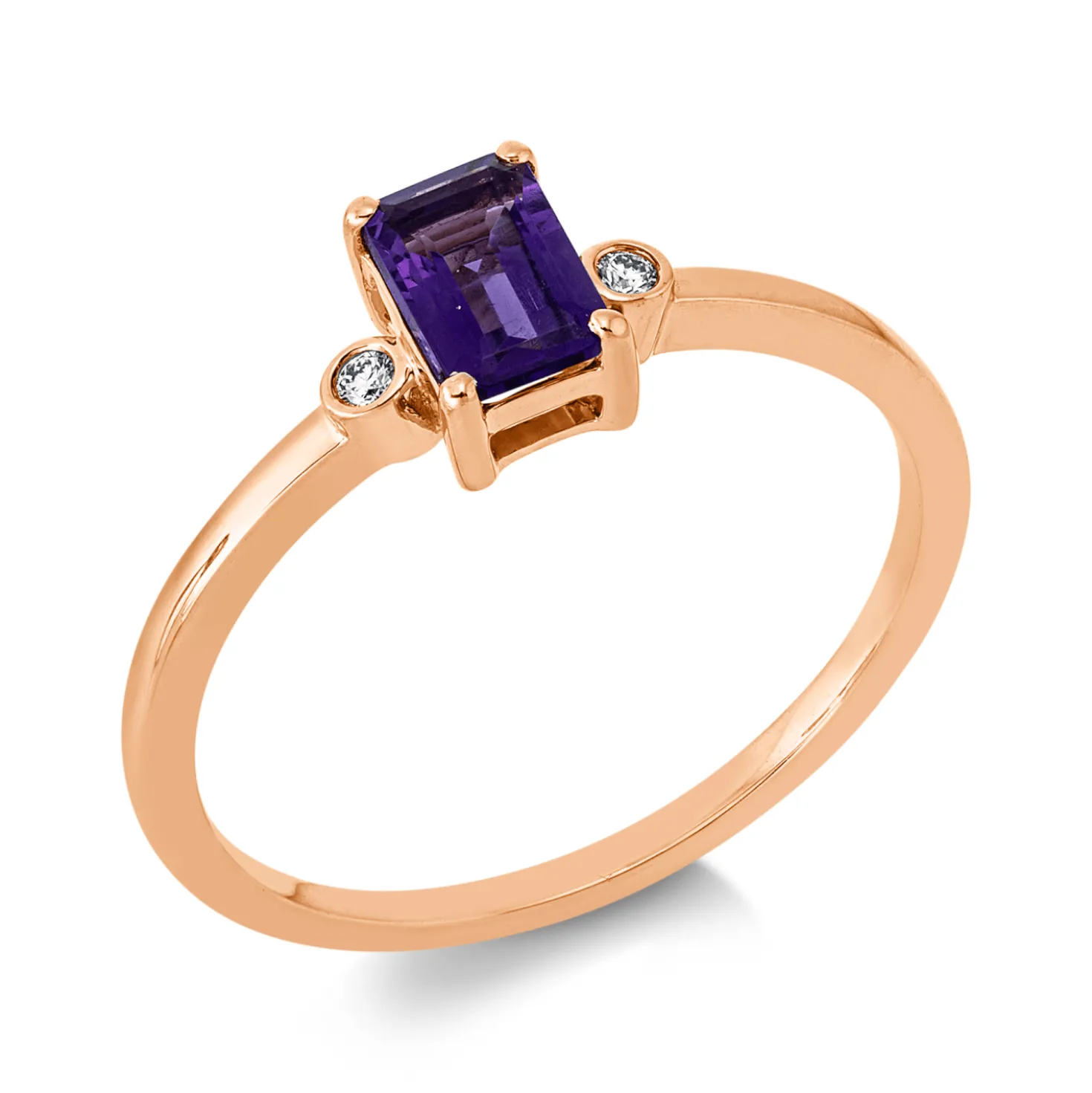 Ring aus 750 Rotgold Amethyst 0,5ct lila 2 Brillanten 0,02ct TW-SI B:6,3mm