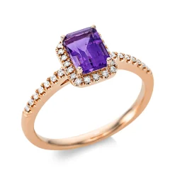 Ring aus 750 Rotgold Amethyst 0,96ct lila 34 Brillanten 0,11ct TW-SI B:8,4mm