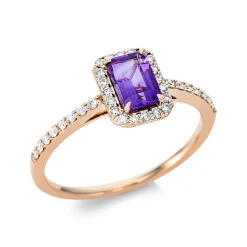 Ring aus 750 Rotgold Amethyst 0,49ct lila 36 Brillanten 0,19ct TW-SI B:8,4mm
