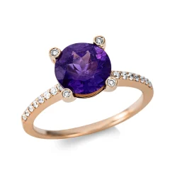 Ring aus 750 Rotgold Amethyst 1,96ct lila 36 Diamanten 0,23ct TW-SI Ø8,4mm