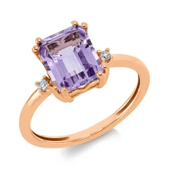Ring aus 750 Rotgold Amethyst 2,18ct pink 2 Brillanten 0,04ct TW-SI B:9,8mm