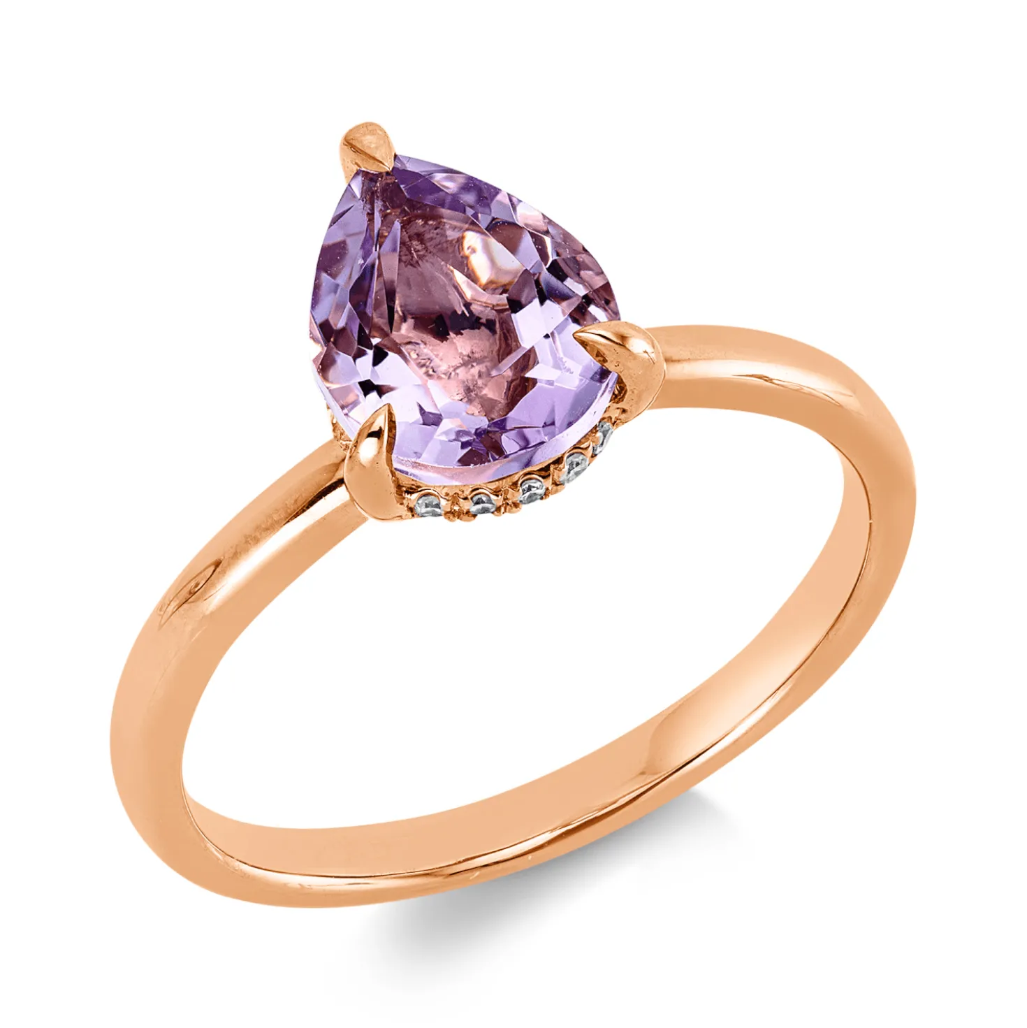 Ring aus 750 Rotgold Amethyst 1,51ct pink 17 Brillanten 0,06ct TW-SI B:9,9mm
