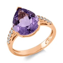 Ring aus 750 Rotgold Amethyst 3,8ct pink 10 Brillanten 0,22ct TW-SI B:12,5mm