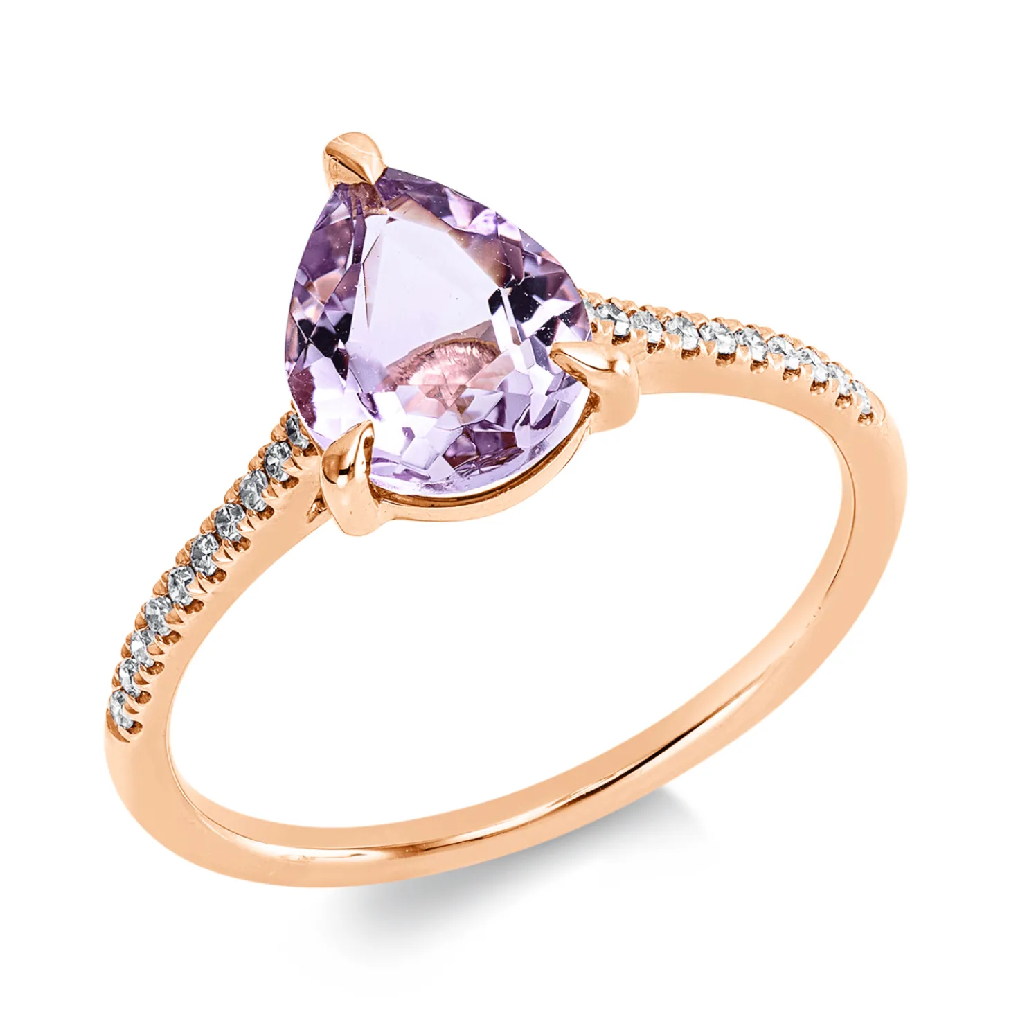 Ring aus 750 Rotgold Amethyst 1,43ct pink 20 Diamanten 0,08ct TW-SI B:10mm