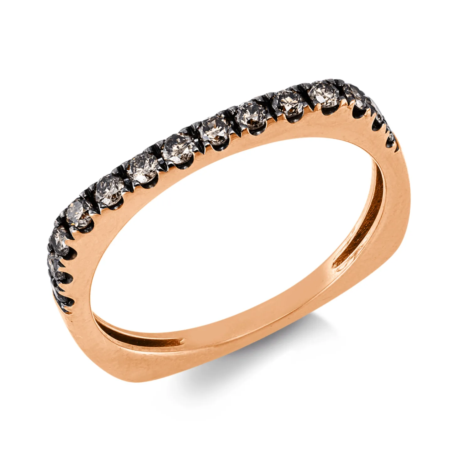 Ring aus 750 Rotgold 14 Brillanten 0,32ct braun B:2,3mm Fassung schwarz rhodiniert