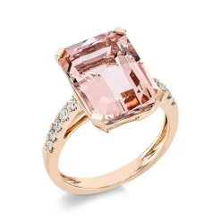 Ring aus 750 Rotgold Morganit 5,85ct pink 10 Brillanten 0,19ct TW-SI B:14,4mm