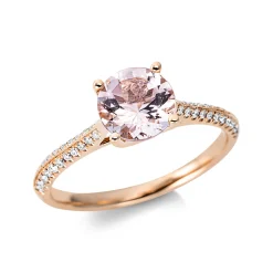 Ring aus 750 Rotgold Morganit 1,11ct pink 44 Brillanten 0,14ct TW-SI Ø7mm