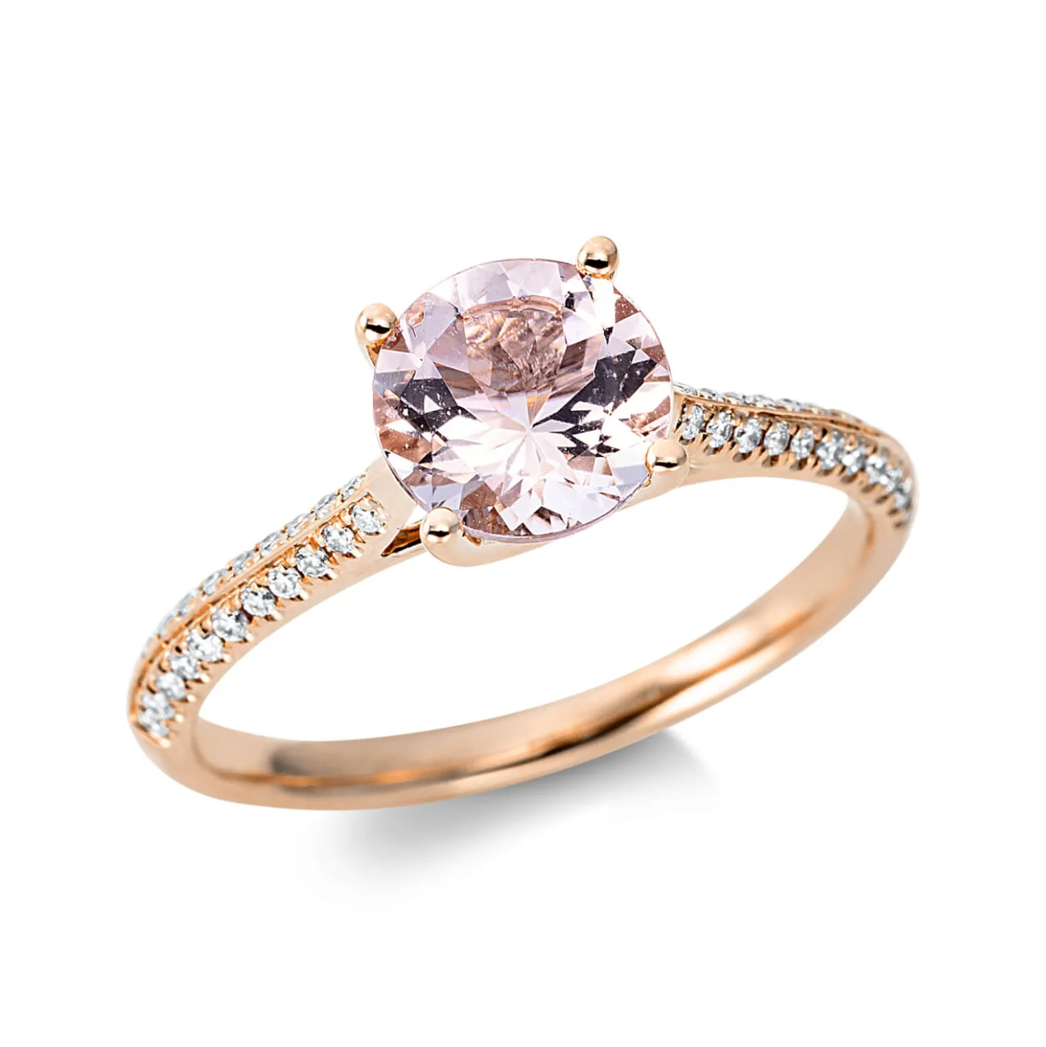 Ring aus 750 Rotgold Morganit 1,11ct pink 44 Brillanten 0,14ct TW-SI Ø7mm