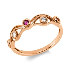 Ring aus 750 Rotgold 3 Rubine 0,12ct rot 2 Brillanten 0,07ct TW-SI B:4,5mm