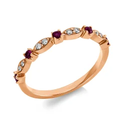 Ring aus 750 Rotgold 5 Rubine 0,16ct rot 8 Brillanten 0,07ct TW-SI B:2,2mm