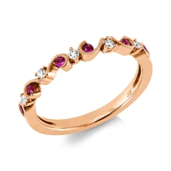 Ring aus 750 Rotgold 6 Rubine 0,14ct rot 5 Brillanten 0,09ct TW-SI B:2,7mm