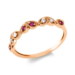 Ring aus 750 Rotgold 4 Rubine 0,06ct rot 4 Brillanten 0,05ct TW-SI B:3mm