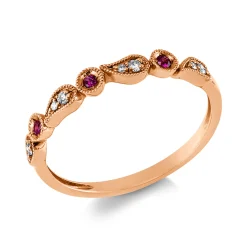 Ring aus 750 Rotgold 3 Rubine 0,04ct rot 8 Brillanten 0,06ct TW-SI B:2,7mm