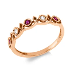 Ring aus 750 Rotgold 3 Rubine 0,09ct rot 2 Brillanten 0,04ct TW-SI B:3,7mm