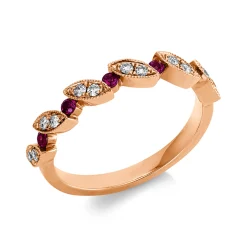 Ring aus 750 Rotgold 5 Rubine 0,15ct rot 12 Brillanten 0,15ct TW-SI B:3,4mm