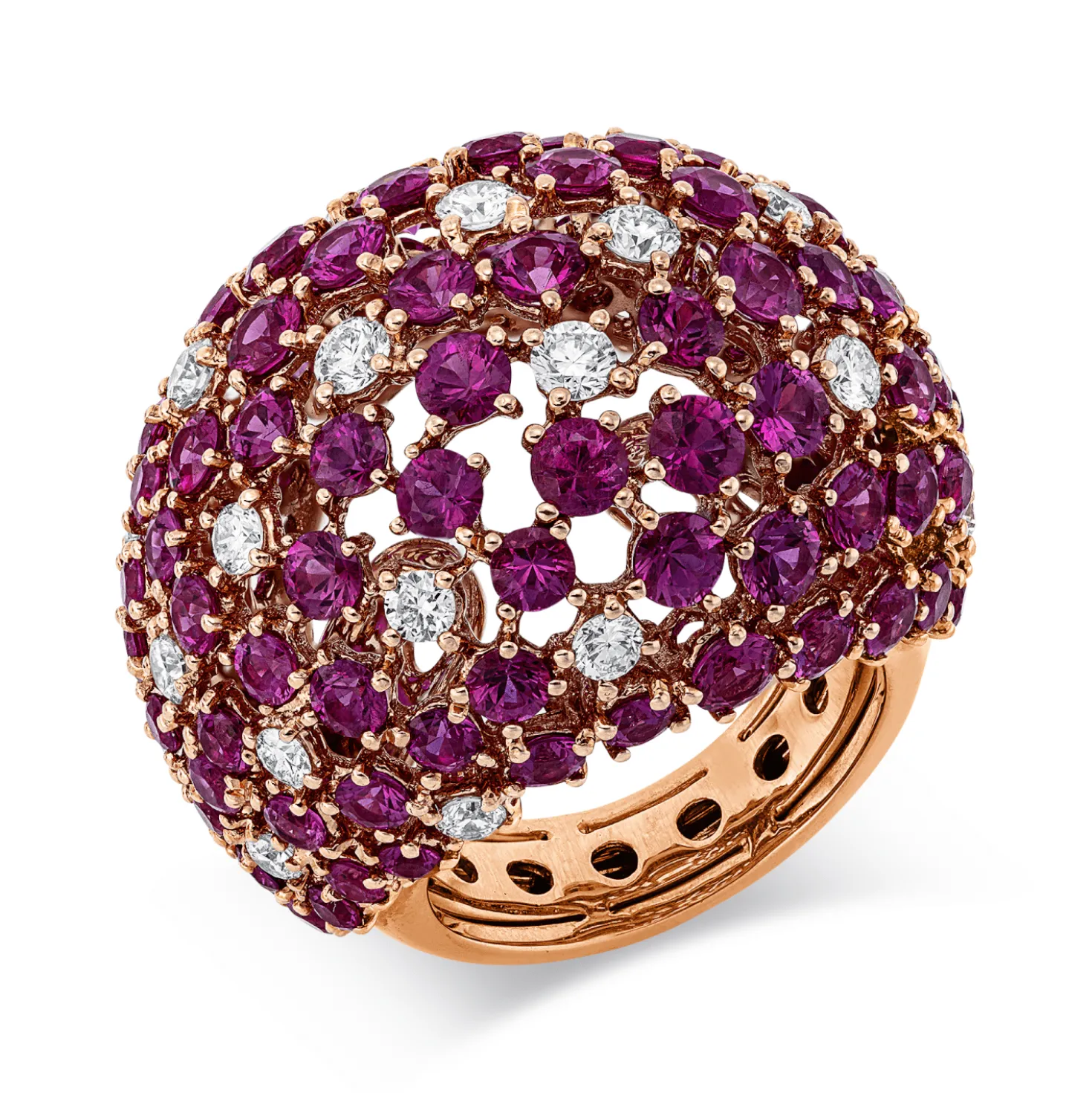 Ring aus 750 Rotgold 92 Rubine 10,33ct rot 24 Brillanten 1,57ct TW-VSI/SI B:24,5mm