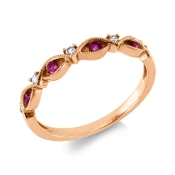 Ring aus 750 Rotgold 4 Rubine 0,14ct rot 5 Brillanten 0,05ct W-SI B:2,8mm