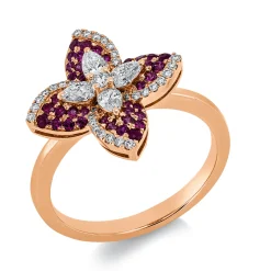 Ring aus 750 Rotgold 40 Rubine 0,32ct rot 37 Diamanten 0,47ct F-VSI B:15,8mm