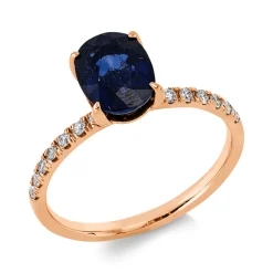 Ring aus 750 Rotgold Saphir 1,86ct blau 14 Brillanten 0,16ct F-SI B:8,2mm