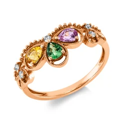 Ring aus 750 Rotgold 3 Saphire 0,54ct gelb 5 Brillanten 0,08ct TW-SI B:8,1mm