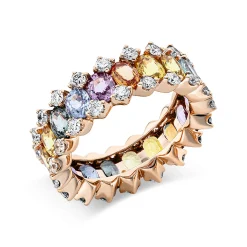 Ring aus 750 Rotgold 19 Saphire 6,79ct mehrfarbig 38 Brillanten 1,35ct TW-VSI/SI