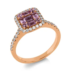 Ring aus 750 Rotgold 10 Saphire 0,85ct pink 38 Brillanten 0,43ct TW-VSI/SI B:10,6mm