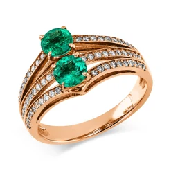 Ring aus 750 Rotgold 2 Smaragde 0,68ct grün 63 Brillanten 0,49ct F-VSI B:9,3mm