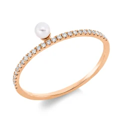 Ring aus 750 Rotgold Süßwasser-Perle 3mm weiß 27 Brillanten 0,09ct TW-SI