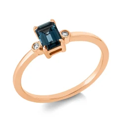 Ring aus 750 Rotgold Topas 0,61ct London Blue 2 Brillanten 0,02ct TW-SI B:6,4mm