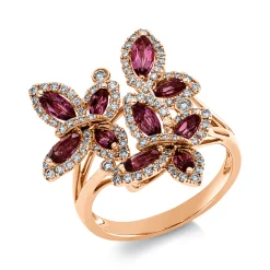 Ring aus 750 Rotgold 10 Turmaline 1,2ct pink 112 Brillanten 0,57ct TW-SI B:22,8mm