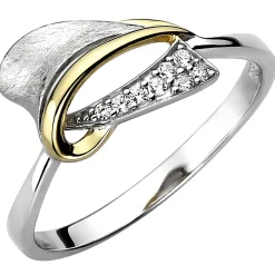 Ring aus 925 Silber bicolor vergoldet eismatt mit 8 Zirkonia Fingerring Damen