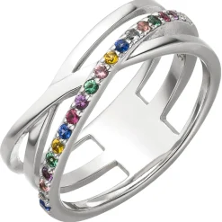 Ring aus 925 Silber mit bunten Zirkonia Silberring gekreuzt multicolor
