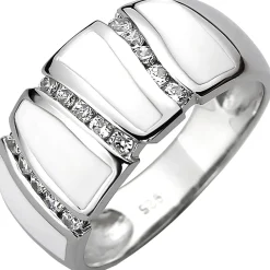 Ring aus 925 Silber mit 15 weißen Zirkonia & Emaille-Einlage weiße Fingerring