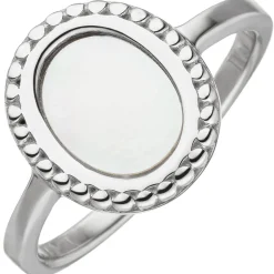 Ring aus 925 Silber rhodiniert mit Perlmutt-Einlage oval Fingerring Damen
