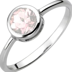 Ring aus 925 Silber rhodiniert mit Rosenquarz Ø7,3mm Zarge Fassung Fingerring