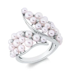 Ring aus 750 Weißgold 35 Akoya-Perlen weiß 7 Brillanten 0,06ct TW-SI B:23,2mm