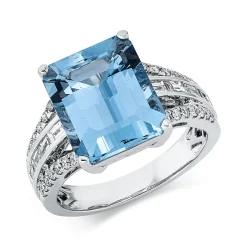Ring aus 750 Weißgold Aquamarin 5,44ct blau 36 Diamanten 0,61ct TW-SI B:12,2mm
